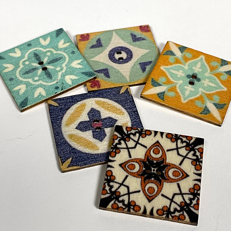 Tunisian Tiles Wooden Buttons