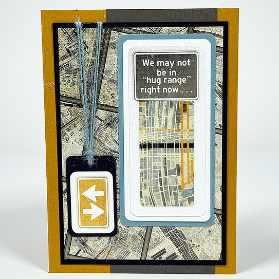 Greeting card with map design and text on a textured background